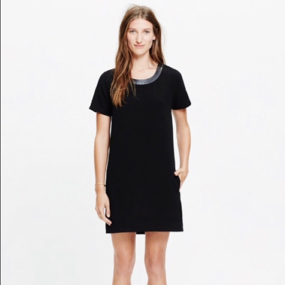 Madewell Crepe & Leather Trim Tailored Tee Dress